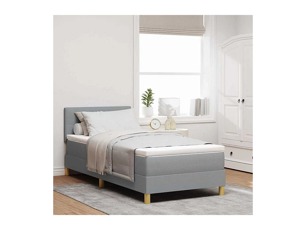 Cama tipo Box Spring con colchón Gris claro 90 x 200 cm tela