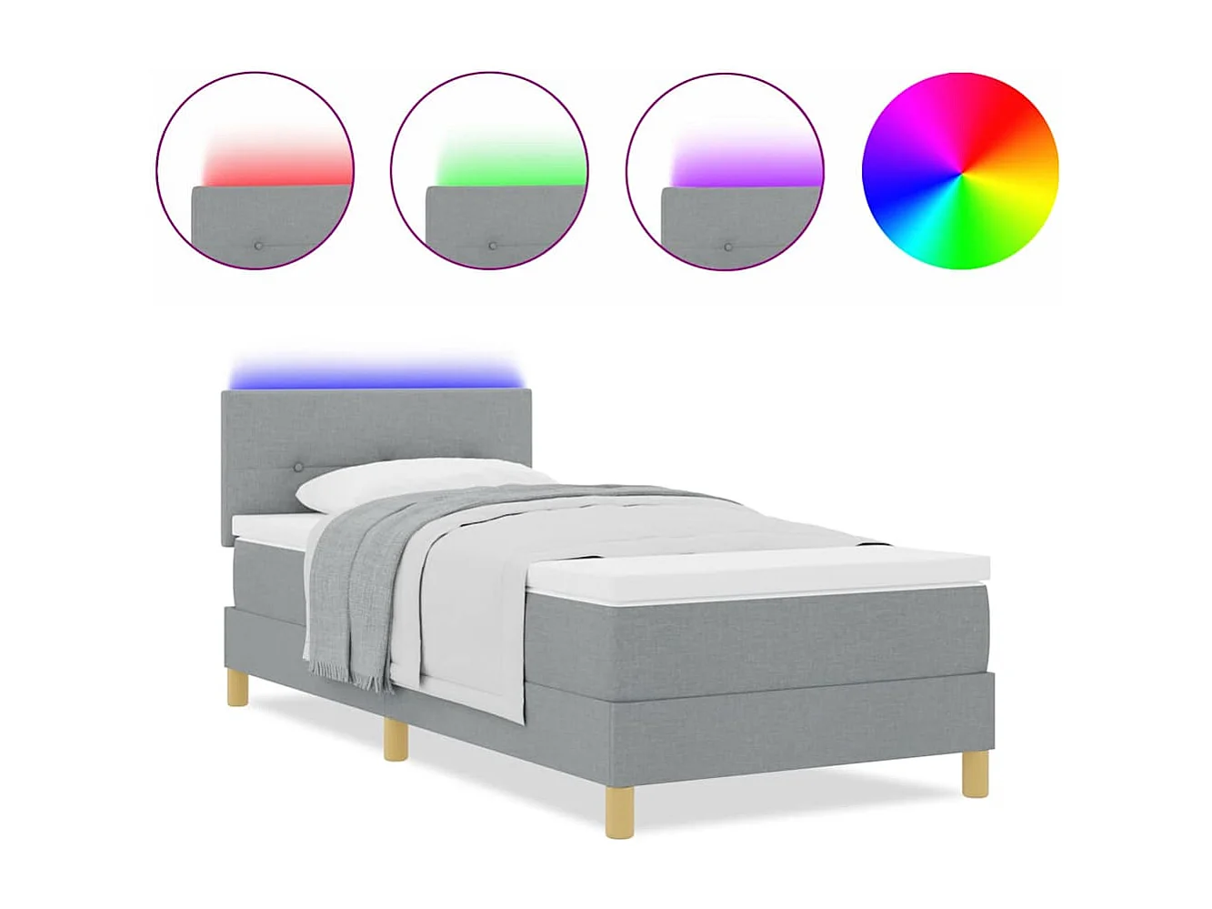 Cadre de lit avec matelas Gris clair 90 x 200 cm tissu