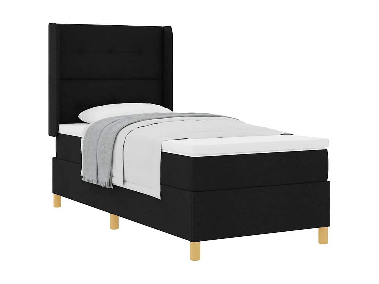 Cama con Somier con colchón con cabecera Negro 90 x 190 cm tela