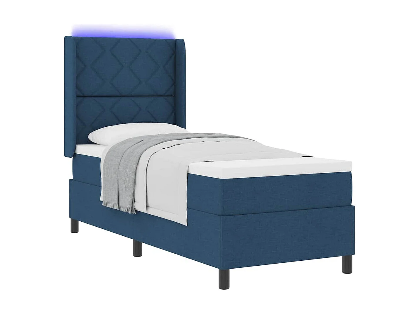 Cama Box com colchão com cabeceira Azul 80 x 200 cm tecido