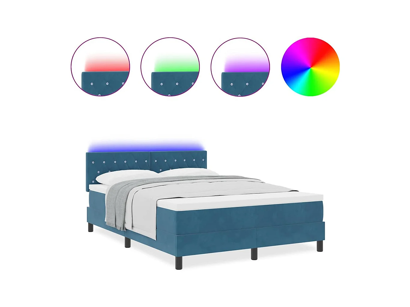 Cadre de lit avec matelas Bleu foncé 160 x 200 cm Velours