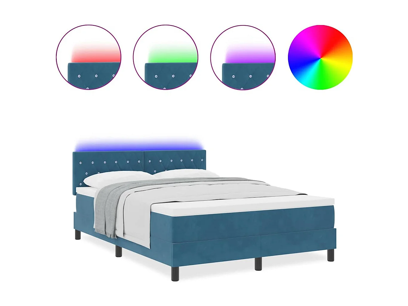 Cadre de lit avec matelas Bleu foncé 160 x 200 cm Velours