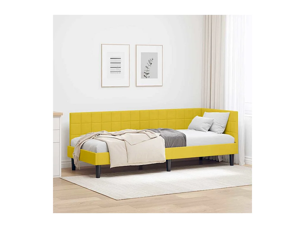 Estrutura de Cama de Canto Amarelo 80 x 200 cm Veludo