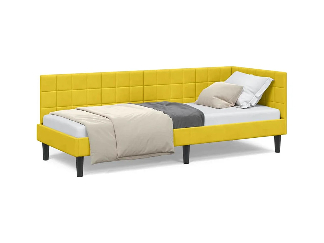 Estrutura de Cama de Canto Amarelo 80 x 200 cm Veludo