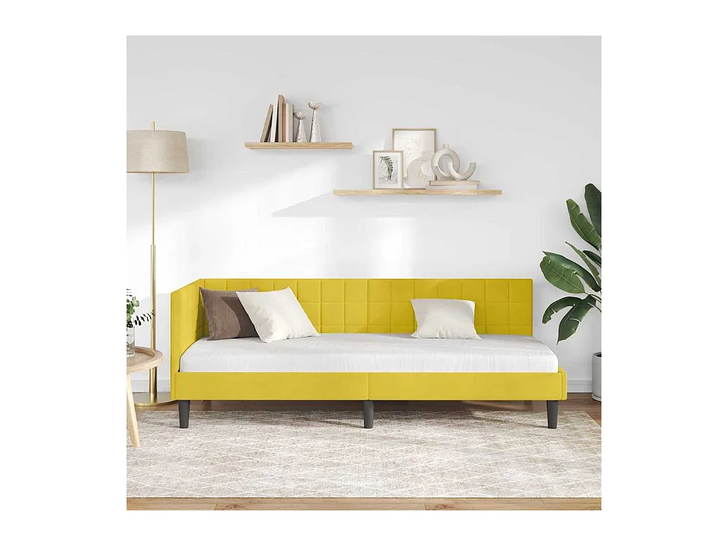 Estrutura de Cama de Canto Amarelo 80 x 200 cm Veludo