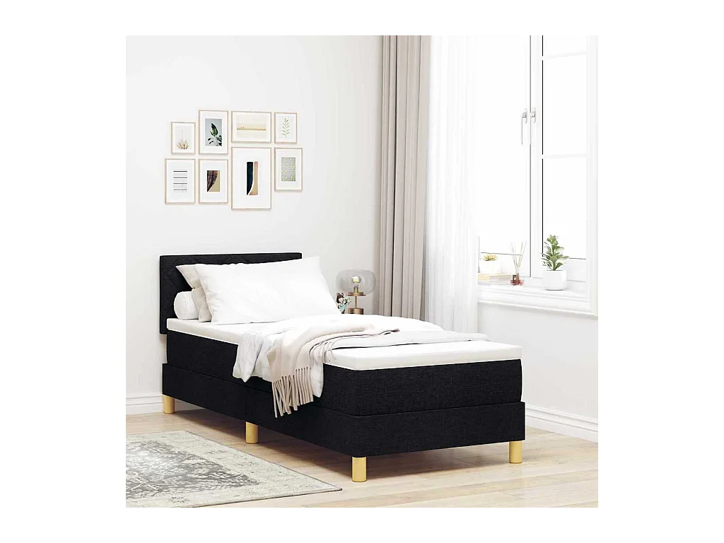 Cadre de lit avec matelas Noir 80 x 200 cm tissu