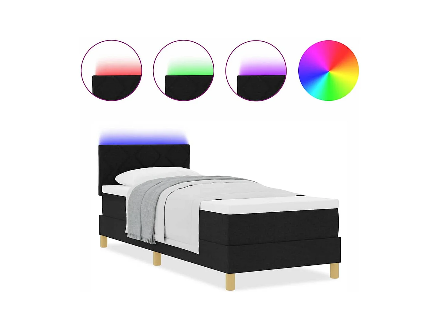 Cadre de lit avec matelas Noir 80 x 200 cm tissu