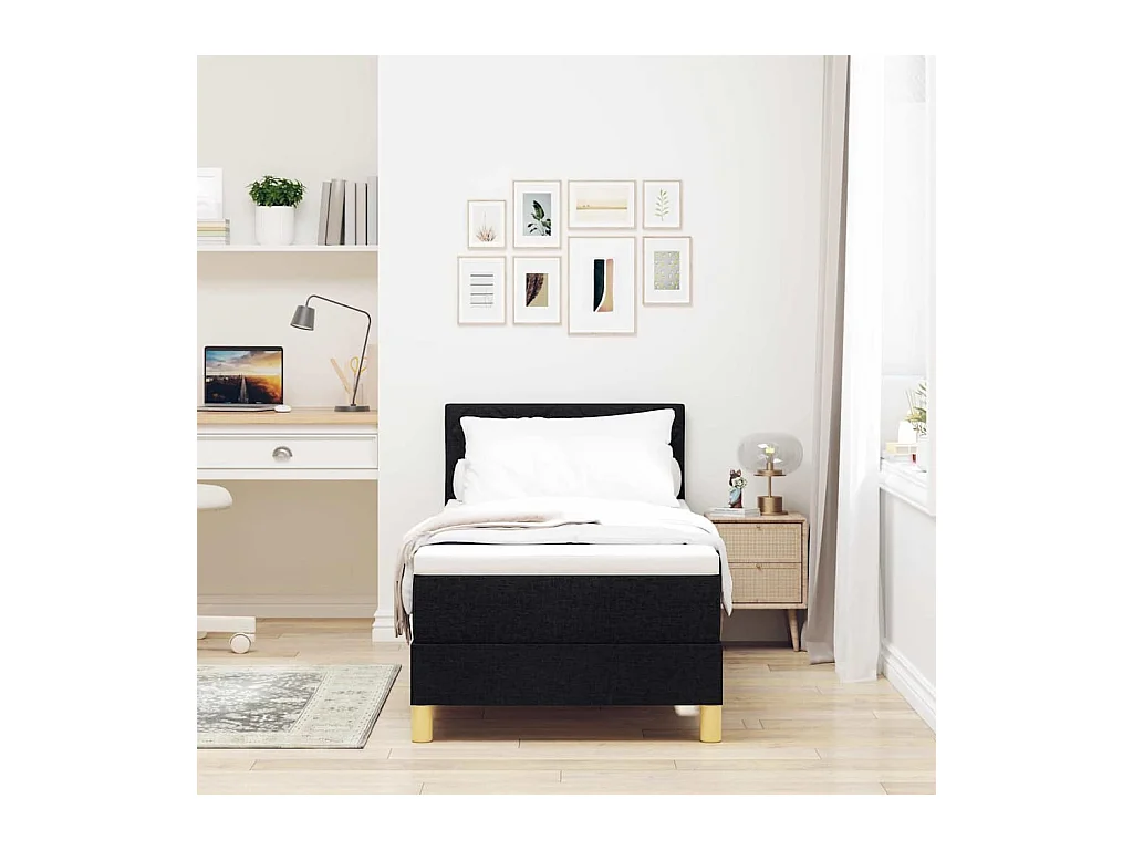 Cadre de lit avec matelas Noir 80 x 200 cm tissu
