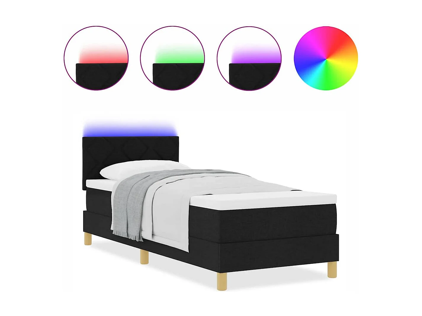 Cama tipo Box Spring con colchón Negro 80 x 200 cm tela