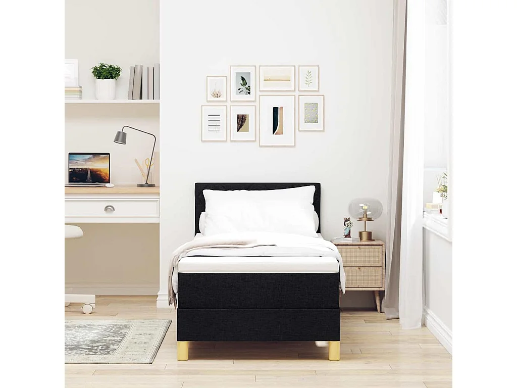 Cama tipo Box Spring con colchón Negro 80 x 200 cm tela