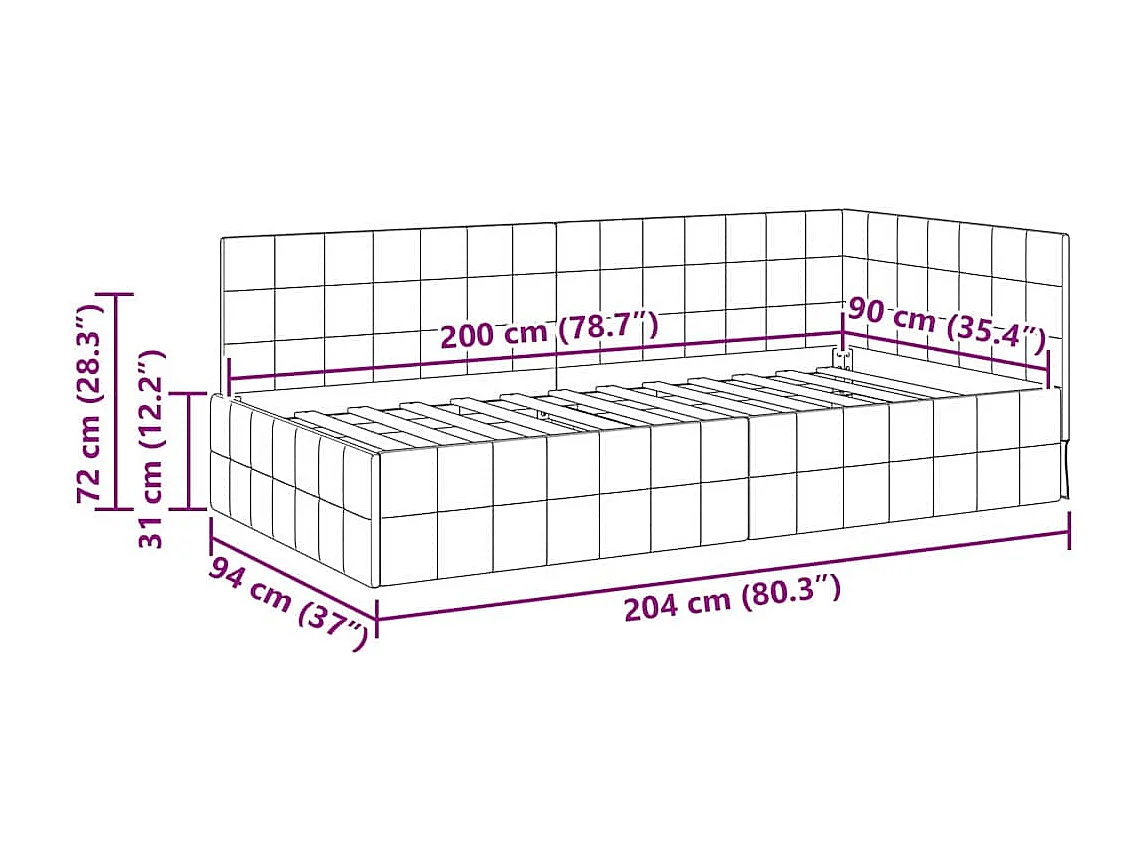 Estructura de cama en esquina Amarillo 90 x 200 cm Terciopelo