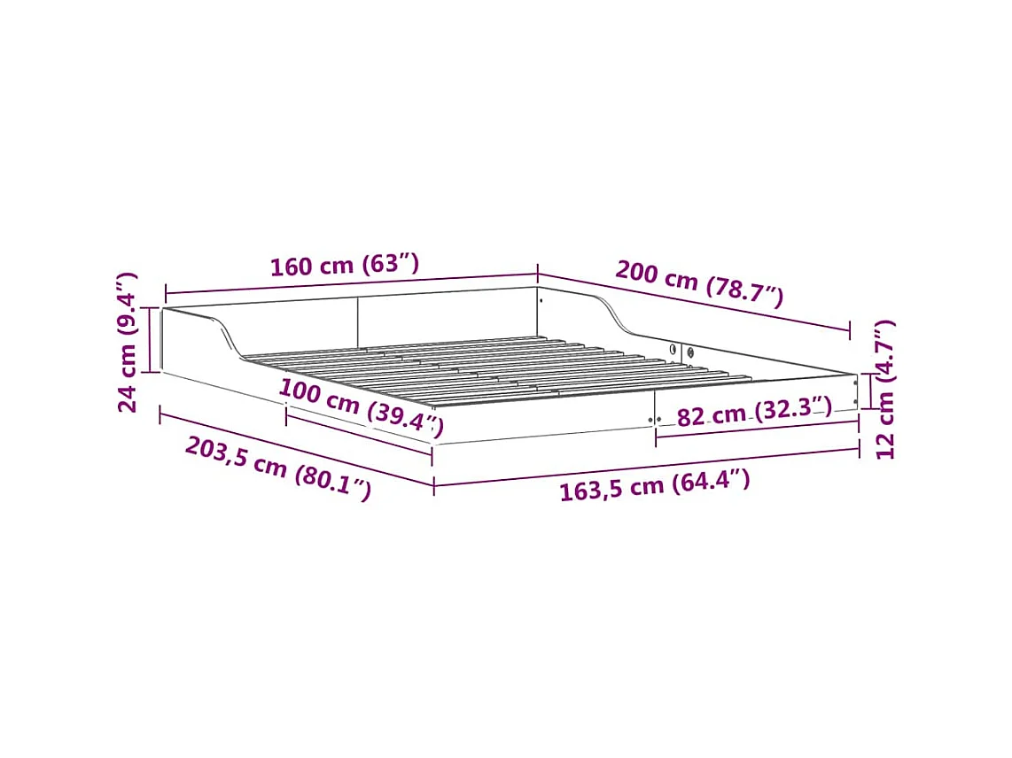 Cadre de lit Blanc 160 x 200 cm Bois massif en pin