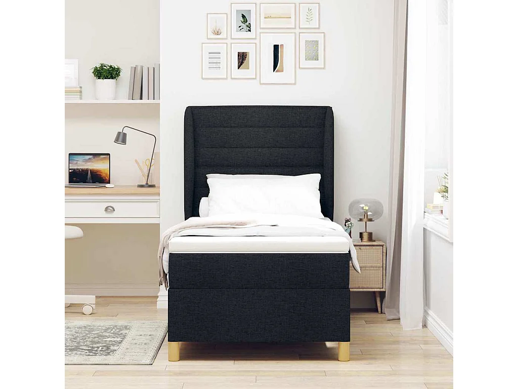 Cama con Somier y Colchón Gris Oscuro 90x190 cm de Tela Negro