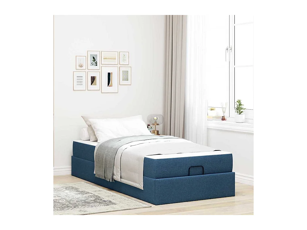 Cadre de lit avec matelas Bleu 90 x 200 cm tissu