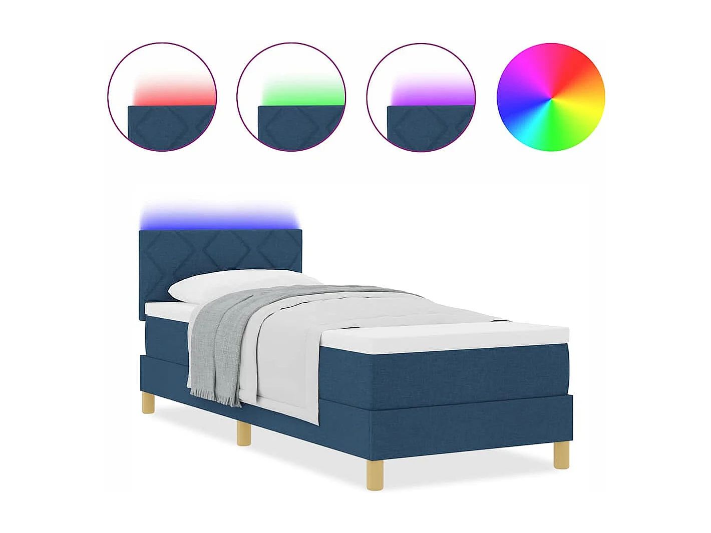 Cadre de lit avec matelas Bleu 80 x 200 cm tissu