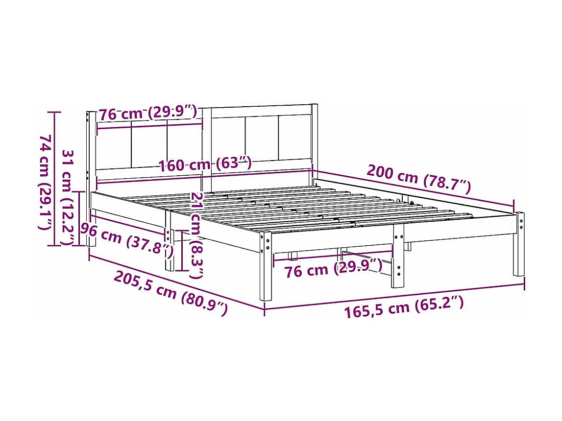 Cadre de lit Marron 160 x 200 cm Bois de pin massif