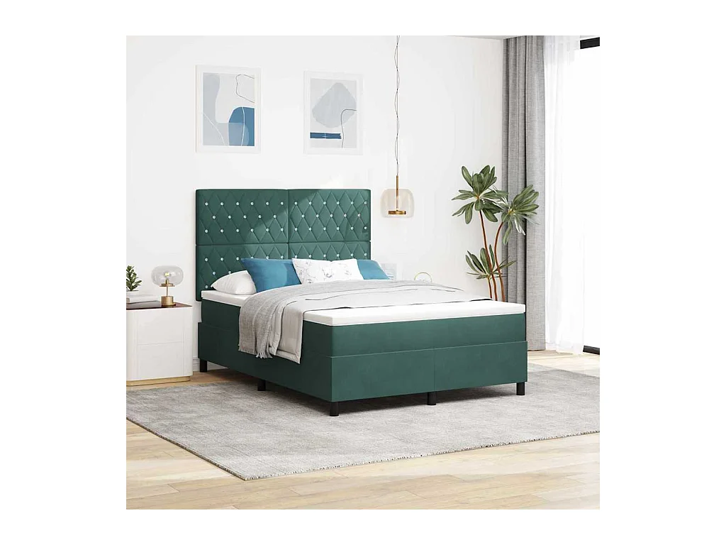Cadre de lit avec matelas Vert foncé 140 x 190 cm Velours