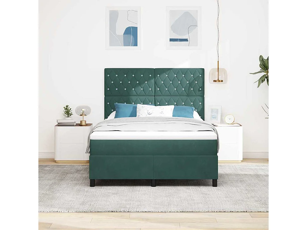 Cadre de lit avec matelas Vert foncé 140 x 190 cm Velours