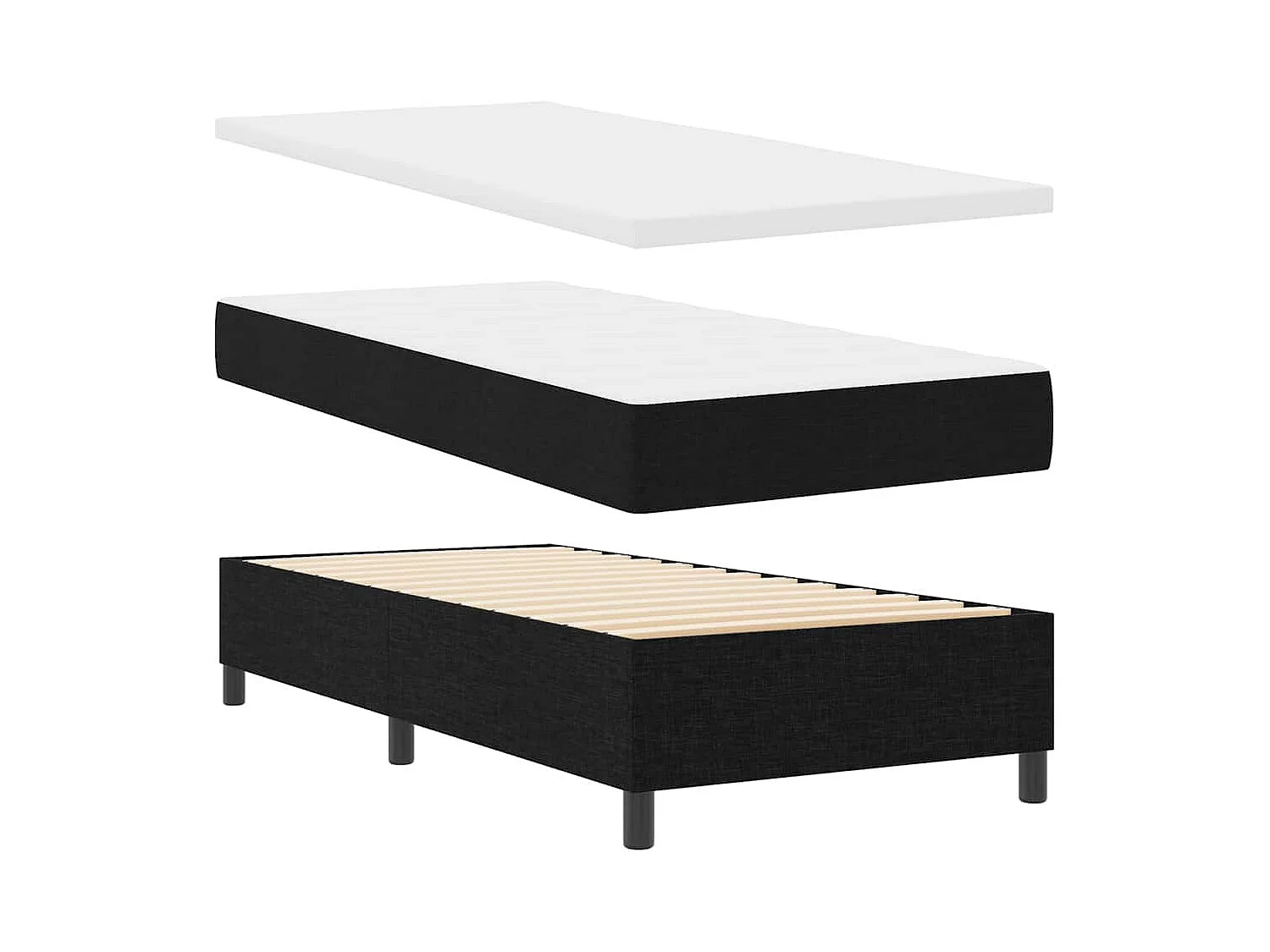 Cama tipo Box Spring con colchón Negro 80 x 200 cm tela