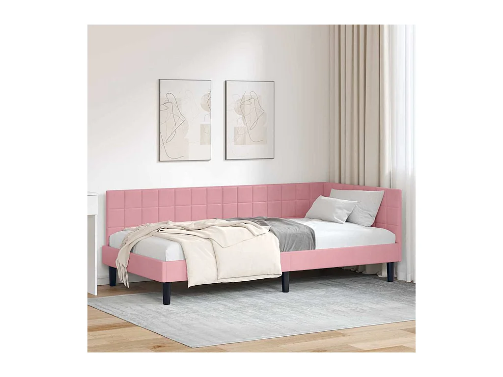 Estrutura de Cama de Canto Rosa 100 x 200 cm Veludo