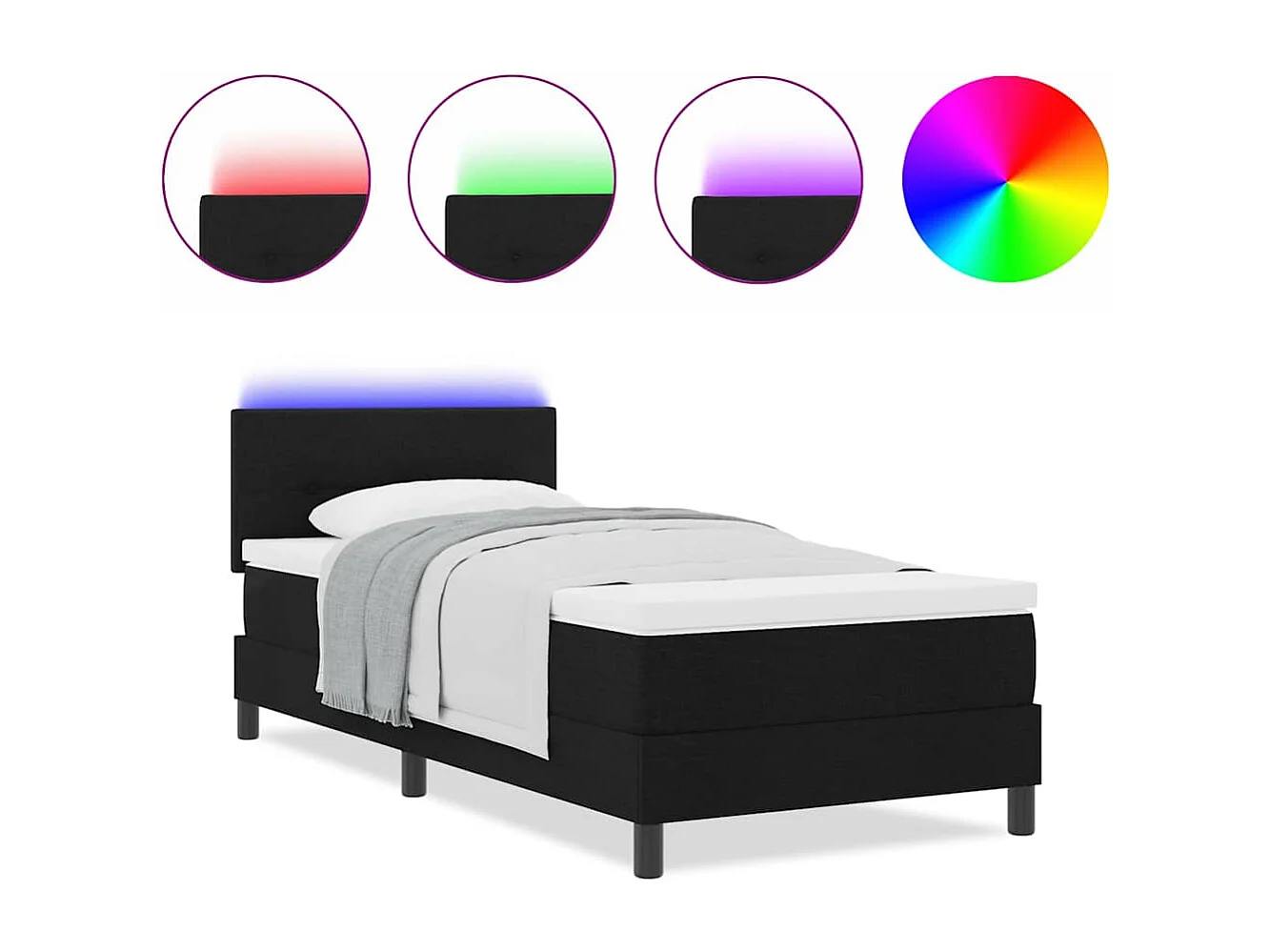 Cama tipo Box Spring con colchón Negro 80 x 200 cm tela