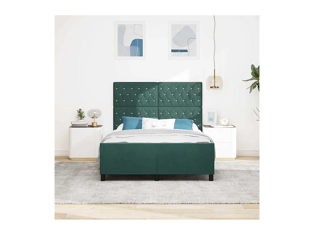 Cadre de lit avec tête de lit Vert foncé 140 x 190 cm Velours