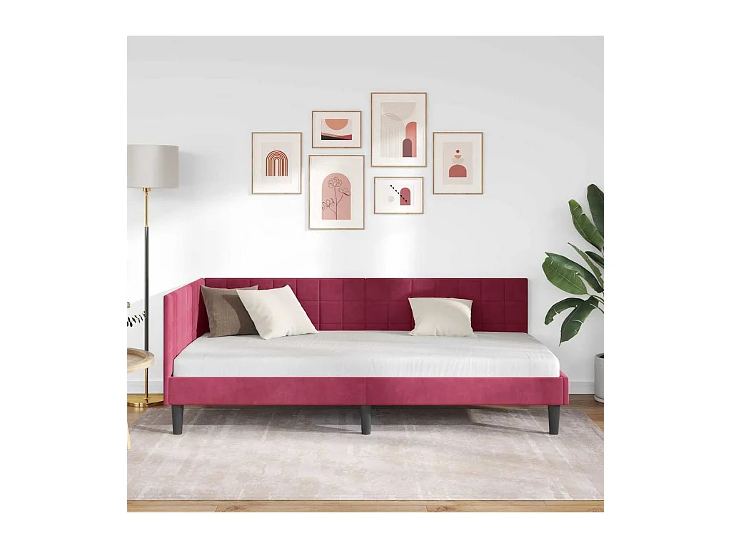 Cadre de lit d'angle Rouge bordeaux 90 x 200 cm Velours