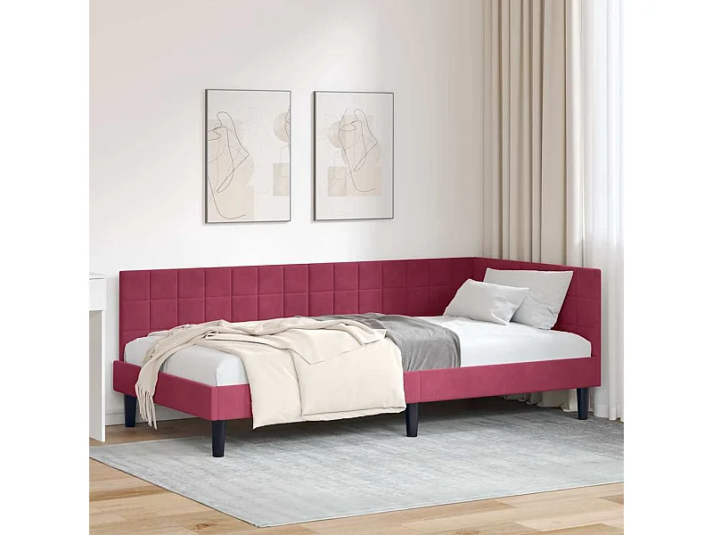 Cadre de lit d'angle Rouge bordeaux 90 x 200 cm Velours