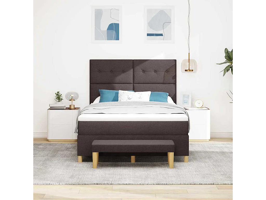 Cadre de lit avec matelas Marron foncé 140 x 200 cm tissu