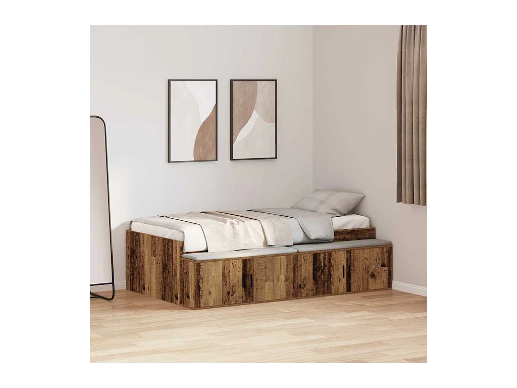 Cadre de lit avec rangement Bois ancien 90 x 190 cm