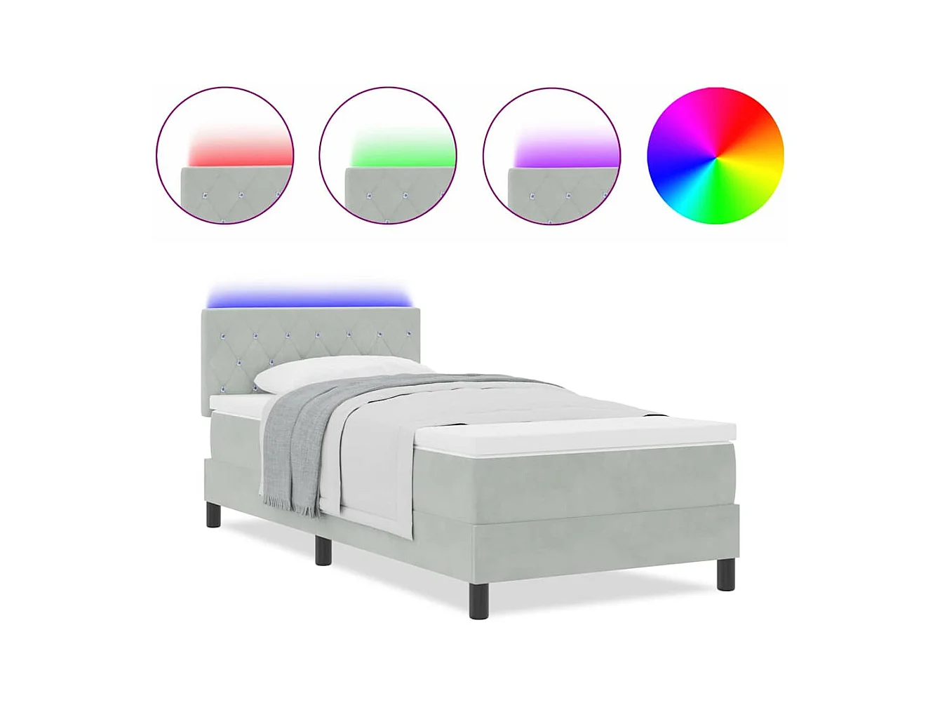 Cama tipo Box Spring Gris claro 100 x 200 cm Terciopelo