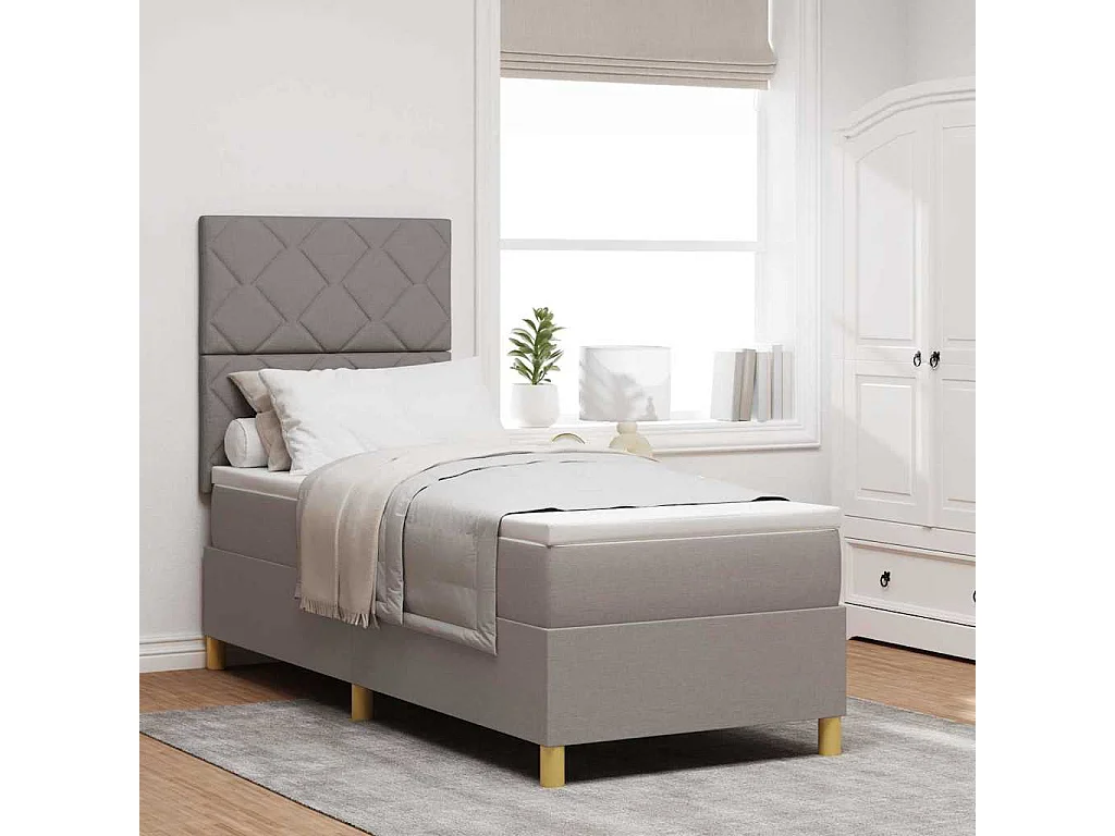 Cama tipo Box Spring con colchón Taupé 80 x 200 cm tela