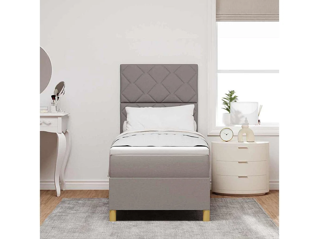 Cama tipo Box Spring con colchón Taupé 80 x 200 cm tela
