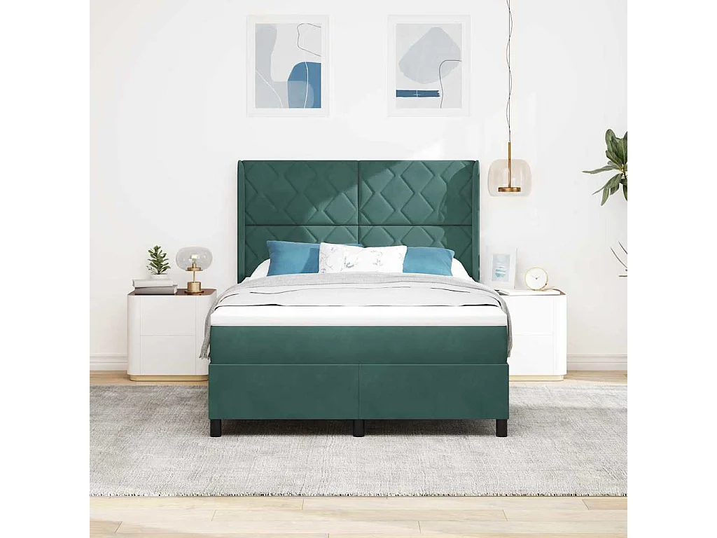 Cadre de lit avec tête de lit Vert foncé 140 x 190 cm Velours