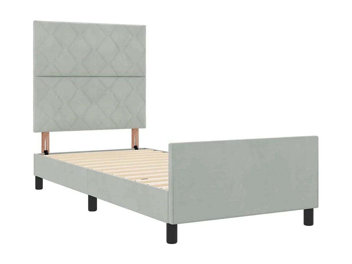 Cadre de lit avec tête de lit Gris clair 90 x 190 cm Velours