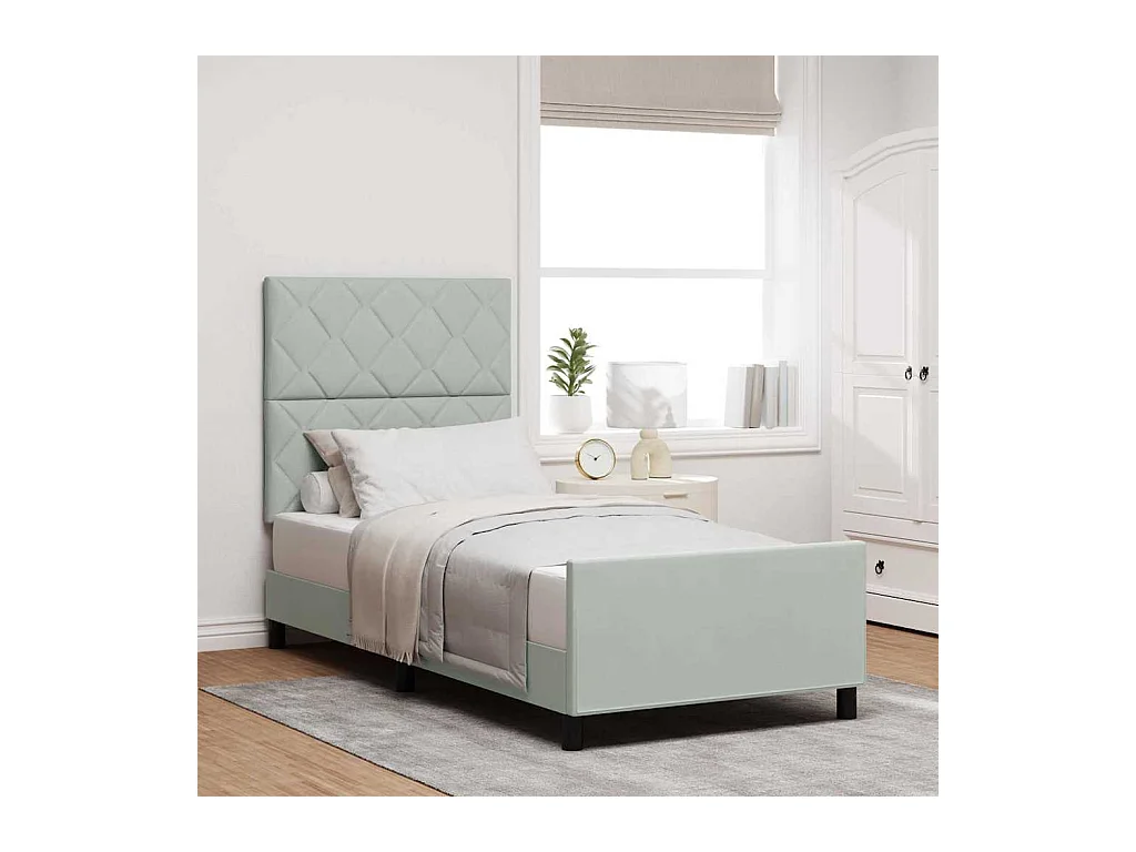Cadre de lit avec tête de lit Gris clair 90 x 190 cm Velours