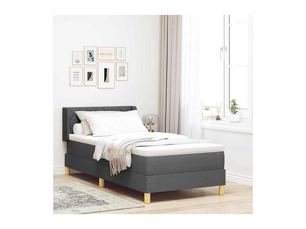 Cama com Estrado com colchão Cinzento escuro 90 x 190 cm tecido