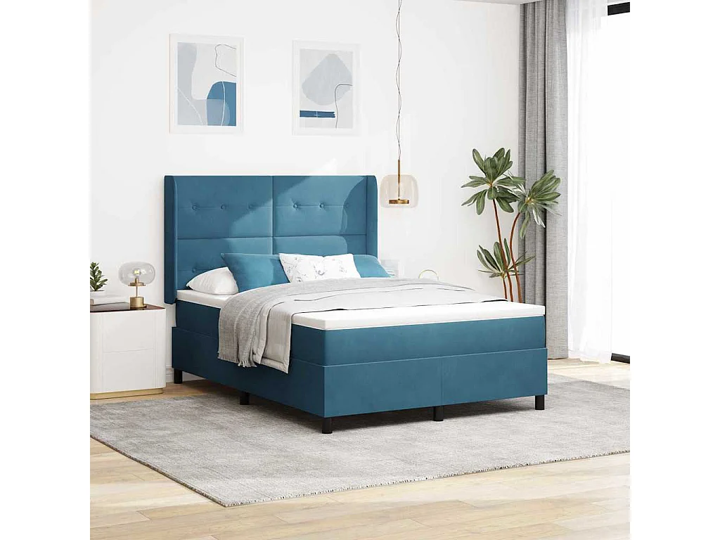 Cadre de lit avec tête de lit Bleu 140 x 190 cm Velours