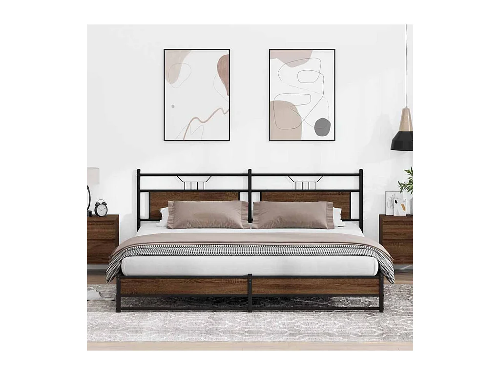 Cadre de lit en métal sans matelas chêne marron 193x201 cm