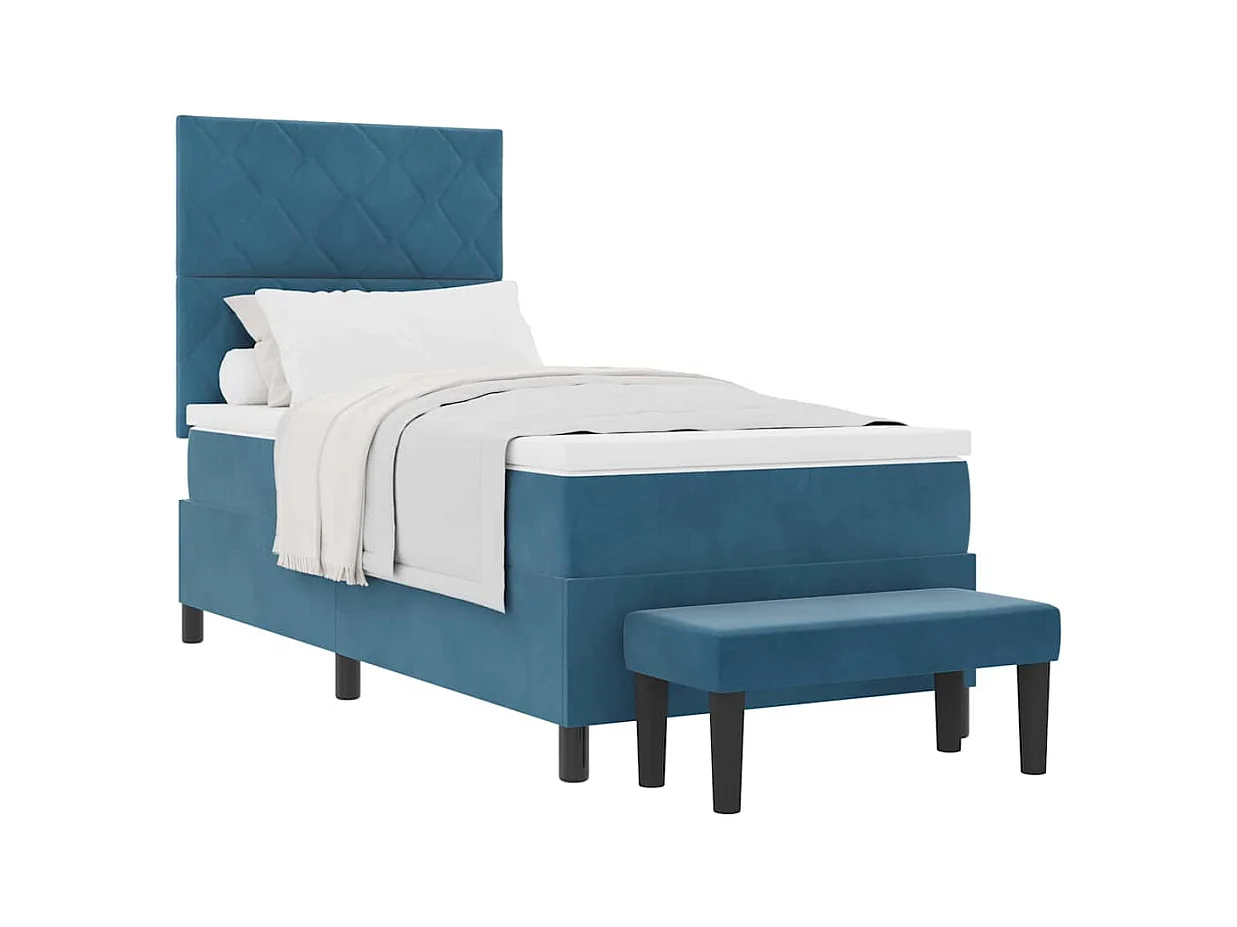Cadre de lit avec matelas Bleu foncé 90 x 200 cm Velours