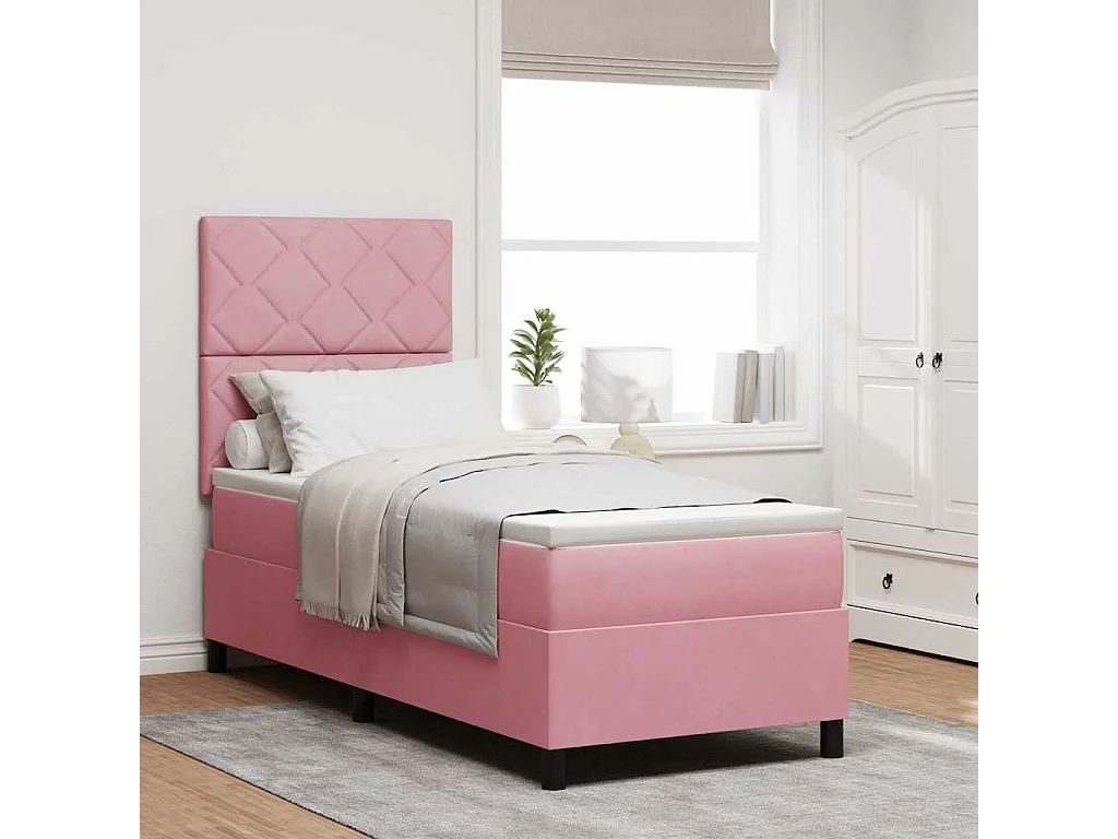 Cama tipo Box Spring con colchón Rosa 80 x 200 cm Terciopelo