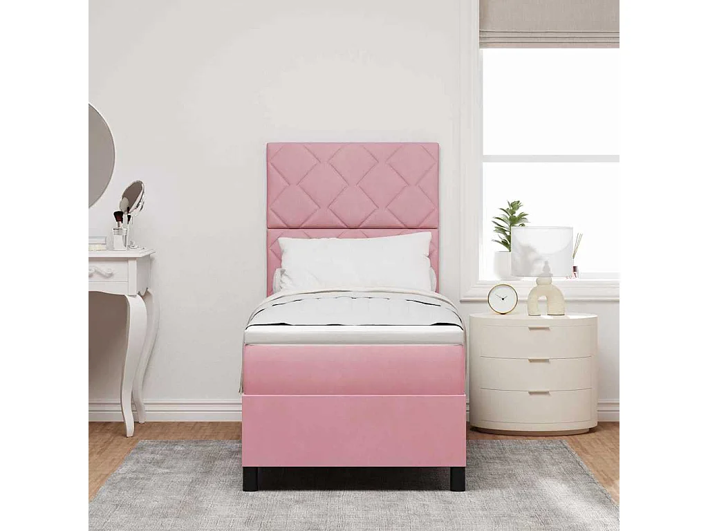 Cama tipo Box Spring con colchón Rosa 80 x 200 cm Terciopelo