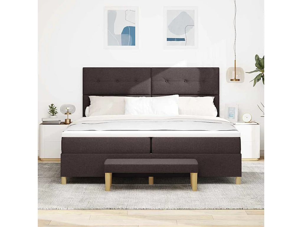Cama Box com colchão Castanho escuro 200 x 200 cm tecido