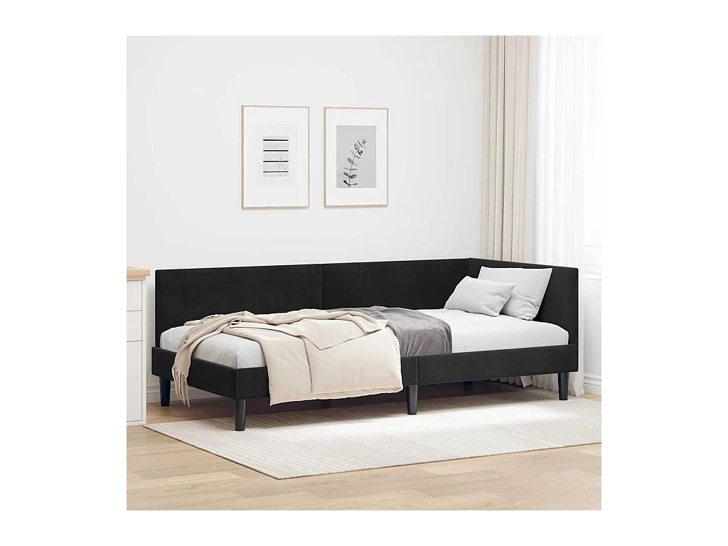 Hoekbedframe Zwart 90 x 190 cm Fluweel en Engineered hout