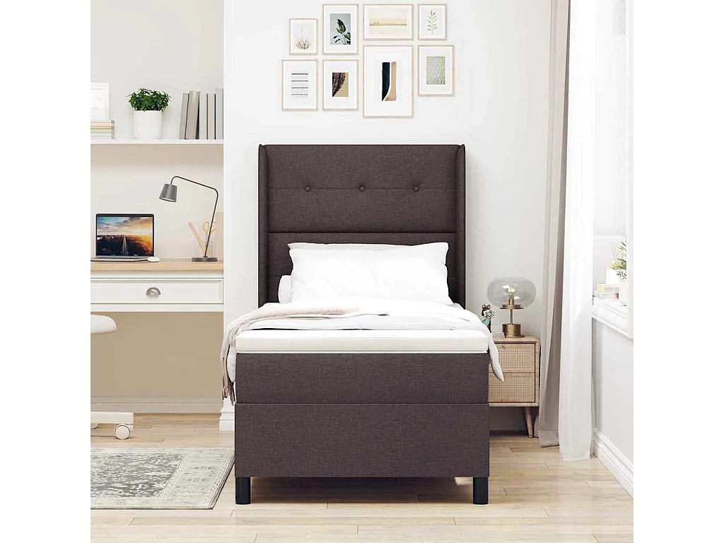 Cadre de lit avec matelas Marron foncé 80 x 200 cm tissu