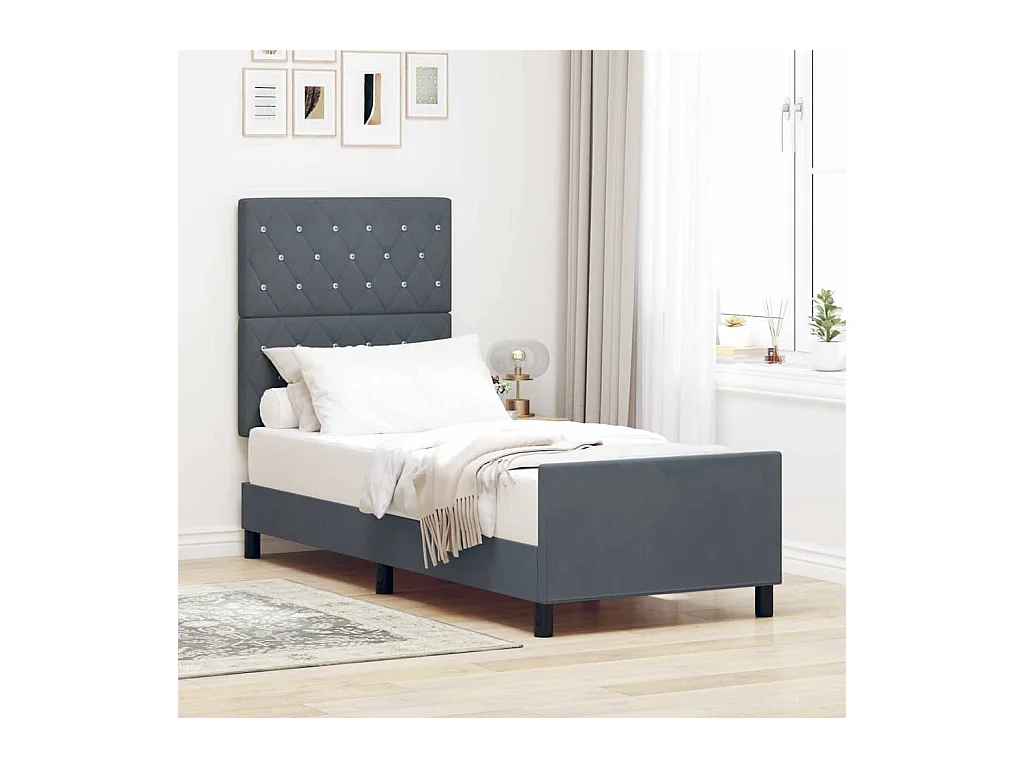 Cadre de lit avec tête de lit Gris foncé 80 x 200 cm Velours