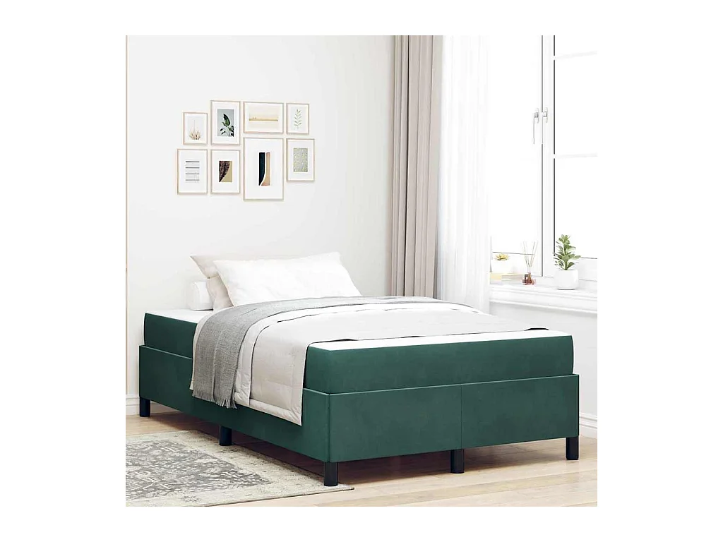 Cadre de lit Vert foncé et blanc 120 x 190 cm Velours
