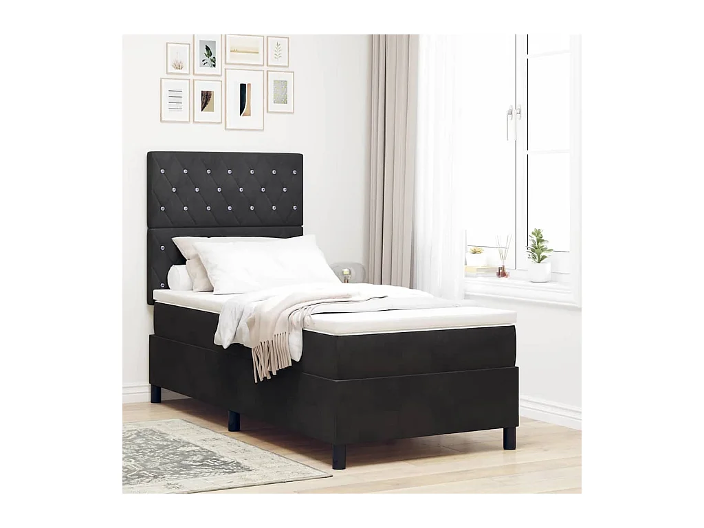 Cadre de lit avec matelas Noir 100 x 200 cm Velours