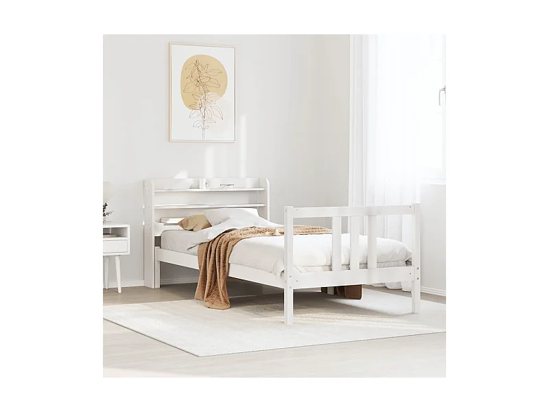 Cadre de lit avec tête de lit sans matelas blanc 90x200 cm