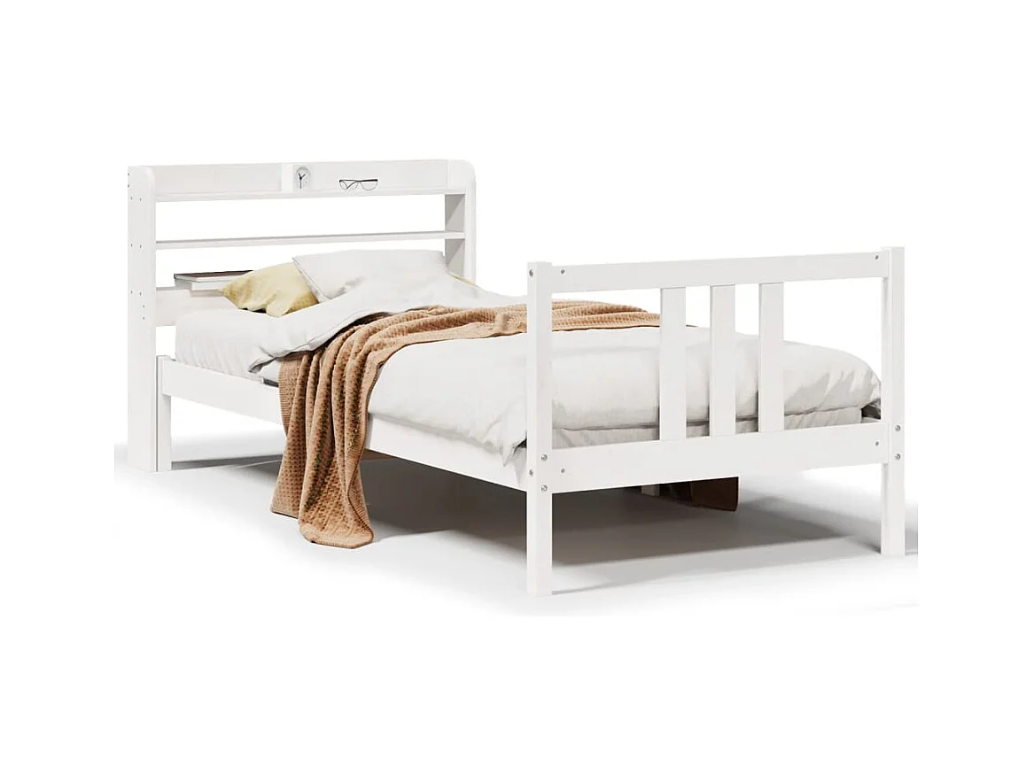 Estructura de cama con cabecero sin colchón blanco 90x200 cm